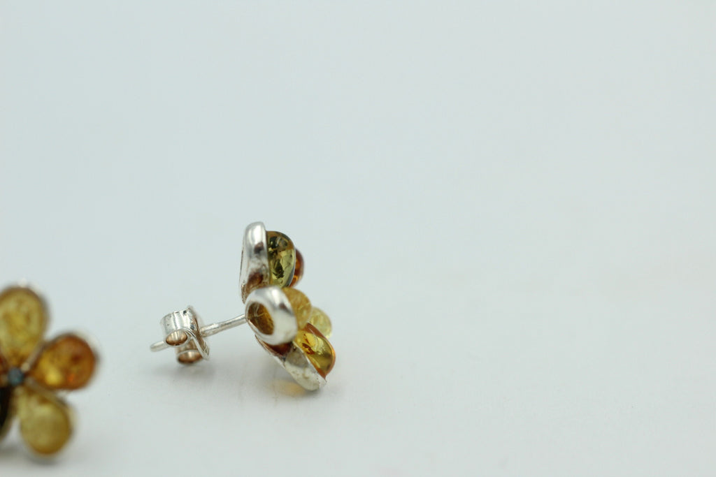 Bernstein Blume 925 Silber Bernsteinblume Ohrstecker Ohrring mehrfarbig
