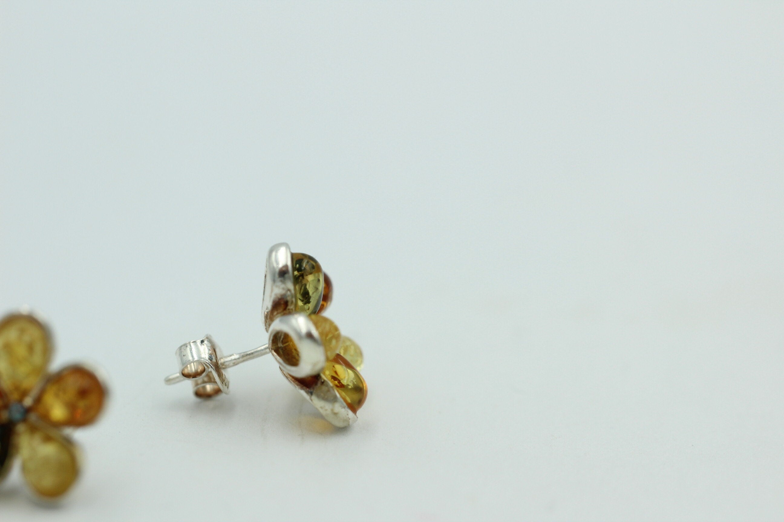 Bernstein Blume 925 Silber Bernsteinblume Ohrstecker Ohrring mehrfarbig