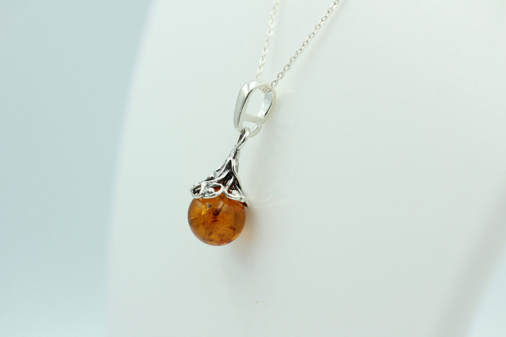 Bersteinanhänger 925 Silber Bernstein Anhänger Collier Kette Bernsteinkugel