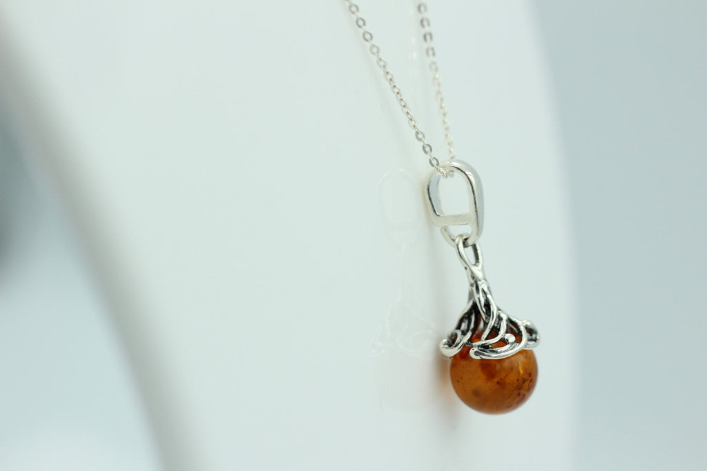 Bersteinanhänger 925 Silber Bernstein Anhänger Collier Kette Bernsteinkugel
