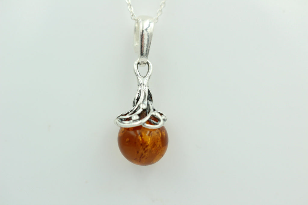 Bersteinanhänger 925 Silber Bernstein Anhänger Collier Kette Bernsteinkugel
