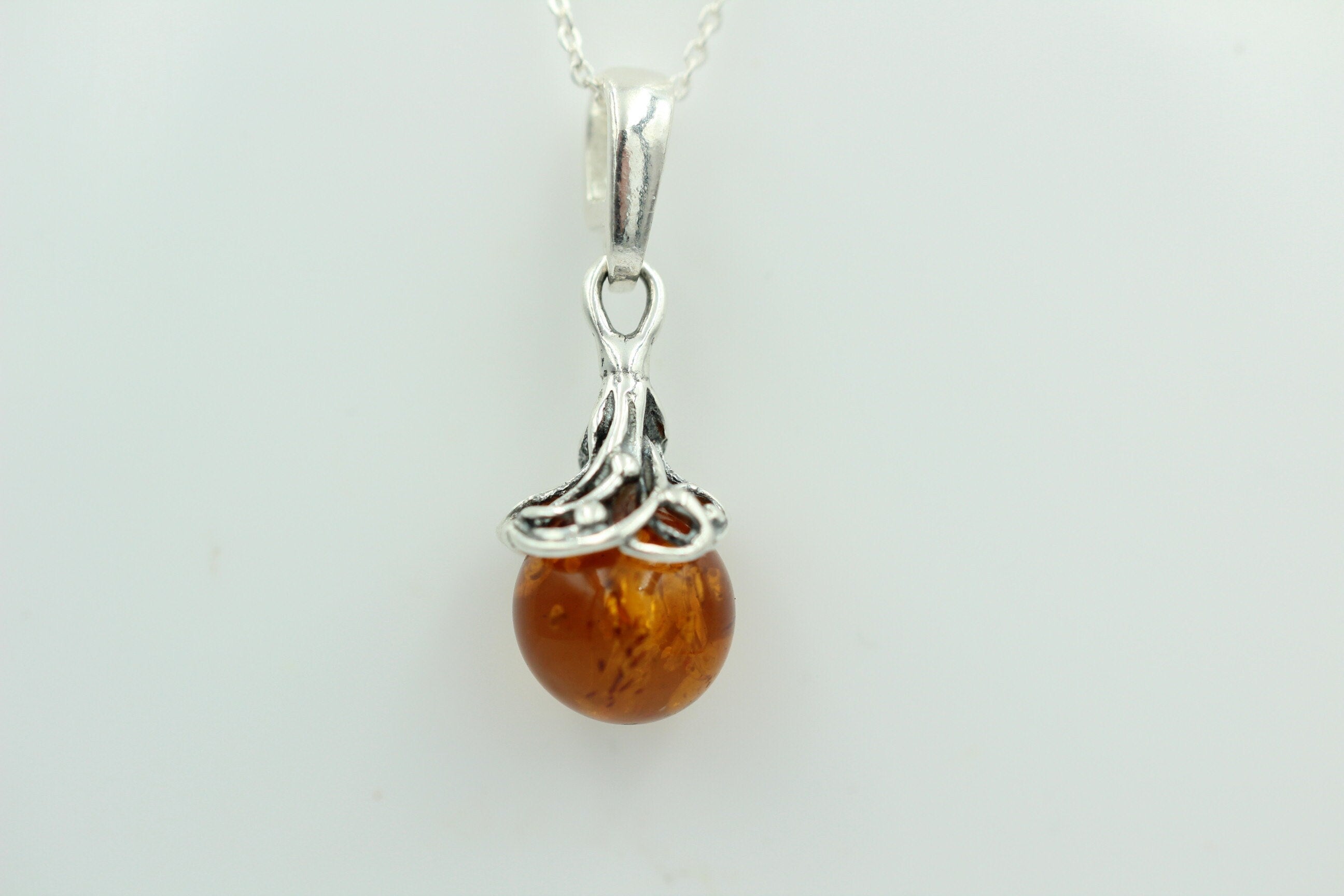 Bersteinanhänger 925 Silber Bernstein Anhänger Collier Kette Bernsteinkugel