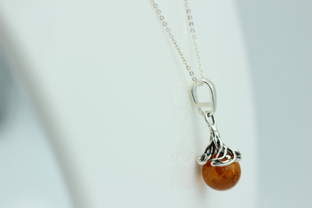 Bersteinanhänger 925 Silber Bernstein Anhänger Collier Kette Bernsteinkugel