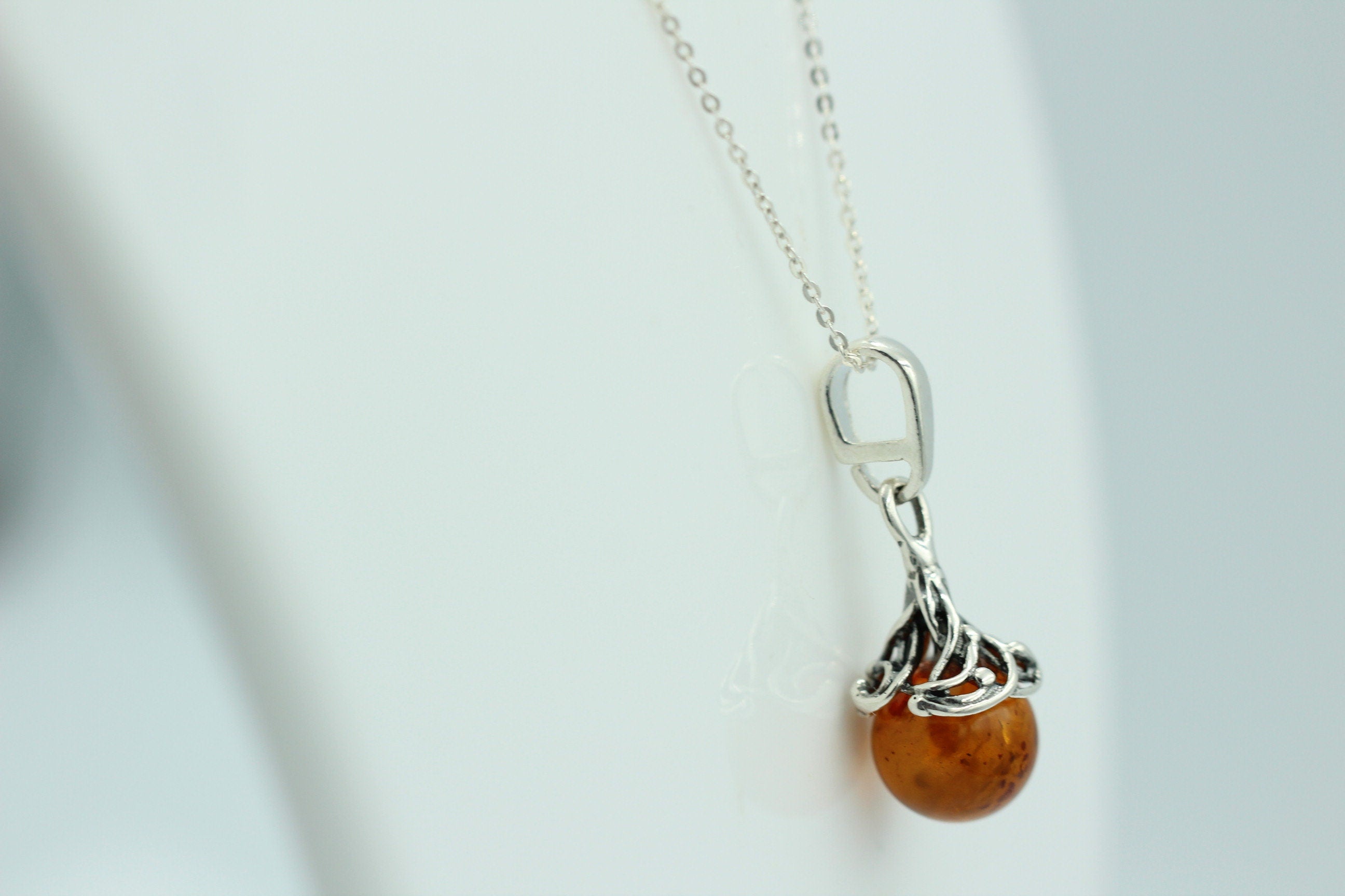 Bersteinanhänger 925 Silber Bernstein Anhänger Collier Kette Bernsteinkugel