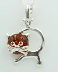 Bernstein Anhänger Katze 925 Silber Katzenanhänger Mädchen Frauen Collier Kette