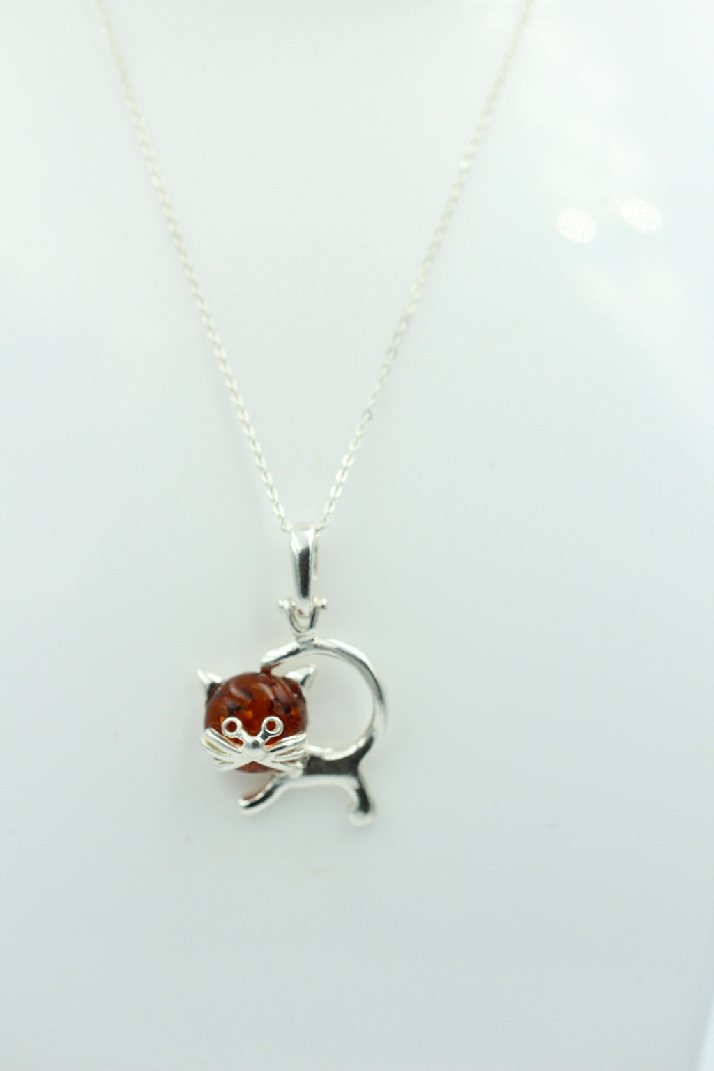 Bernstein Anhänger Katze 925 Silber Katzenanhänger Mädchen Frauen Collier Kette