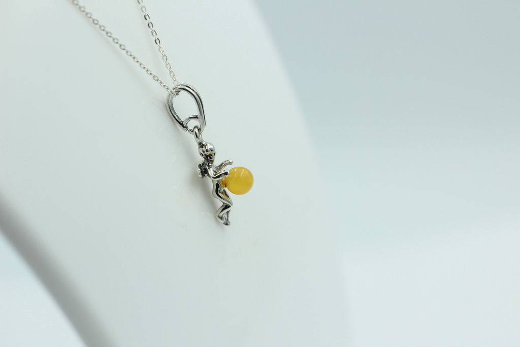 Bernstein Engel Anhänger 925 Silber Collier Kette Engelanhänger Benrsteinelfe