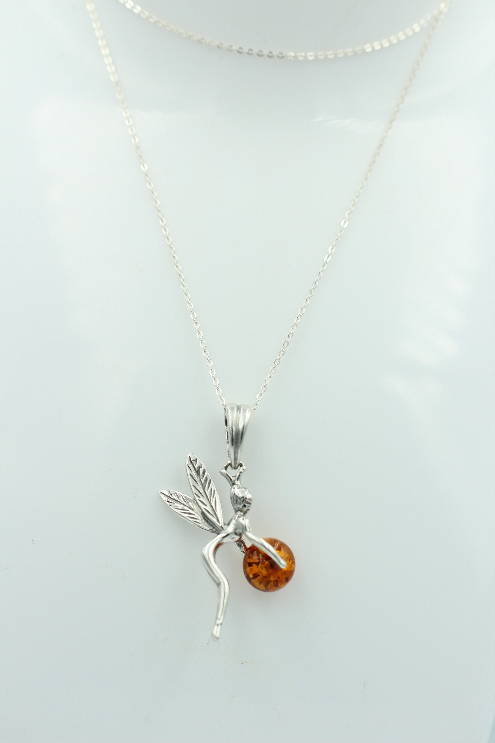 Bernstein Elfe Anhänger 925 Silber Collier Kette Elfenanhänger Benrsteinengel