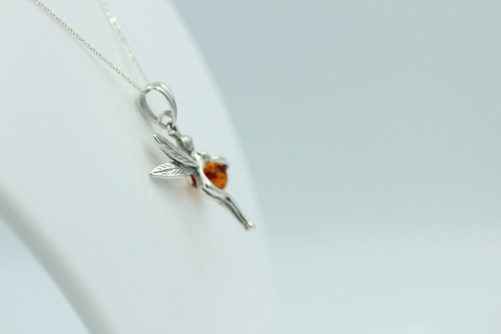 Bernstein Elfe Anhänger 925 Silber Collier Kette Elfenanhänger Benrsteinengel