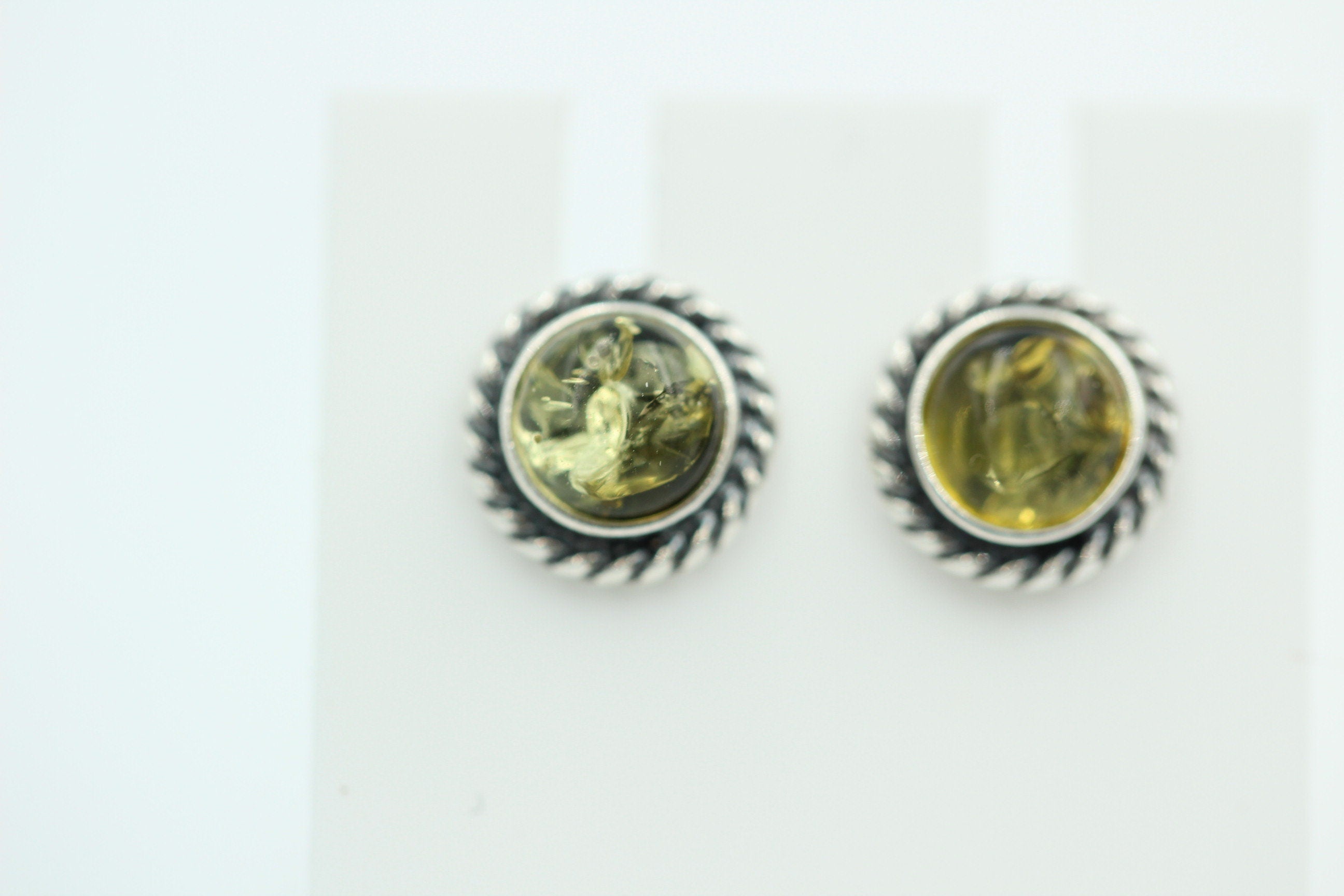 Edle grüne Bernstein Ohrstecker 925 Silber Ohrschmuck Bernstein Letland