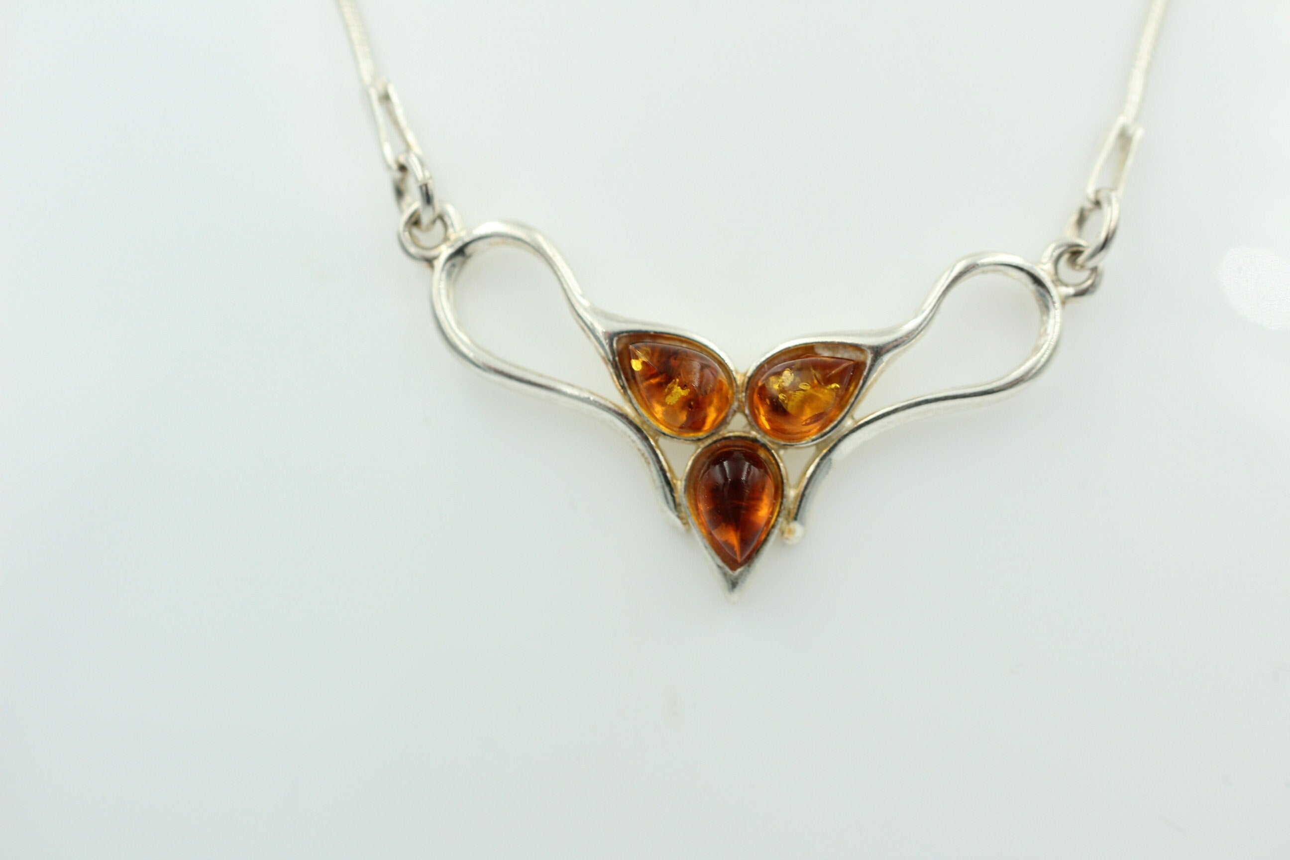 Bernstein Collier braun 925 Sterling Silber Bernsteinkette ca 42 cm