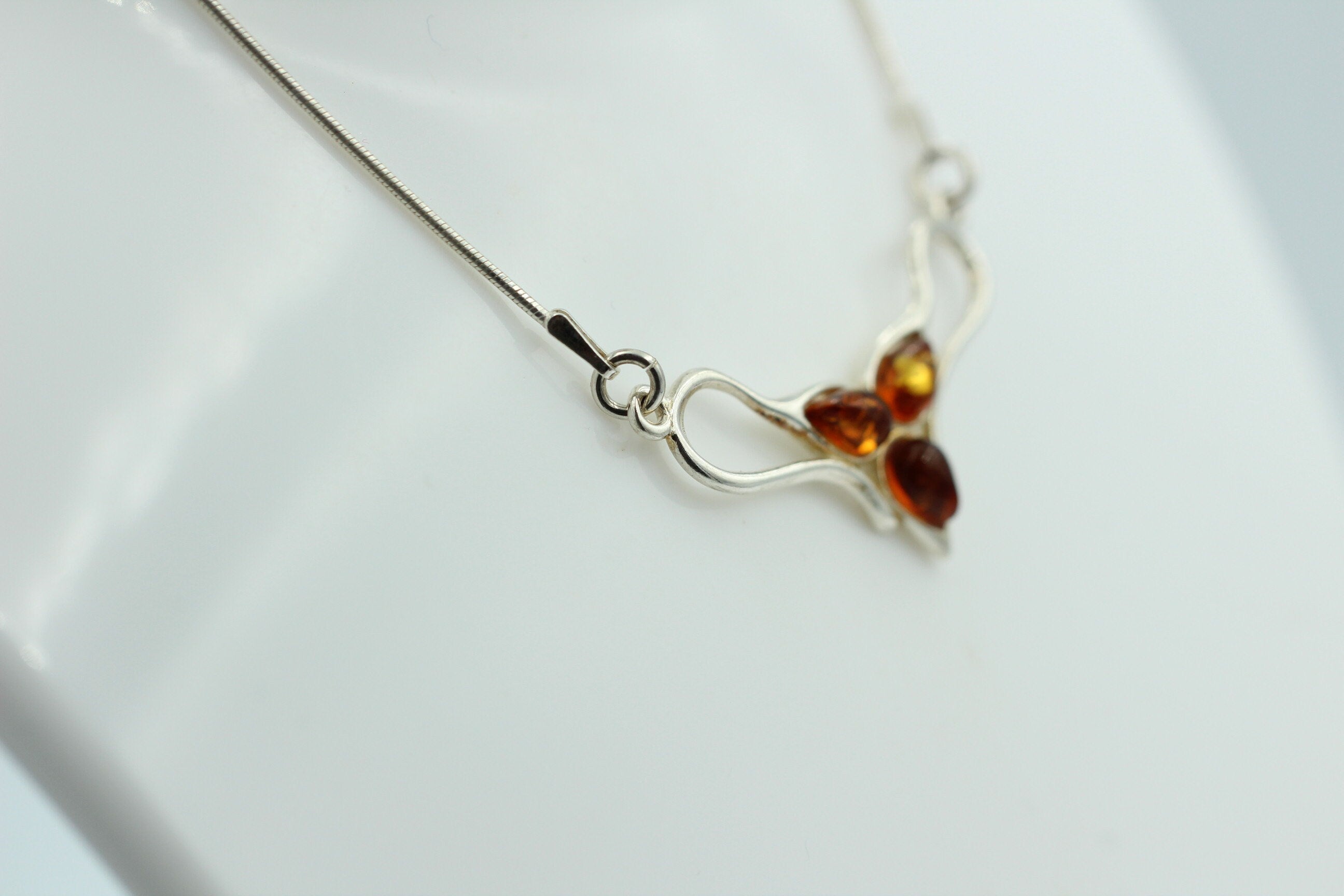 Bernstein Collier braun 925 Sterling Silber Bernsteinkette ca 42 cm