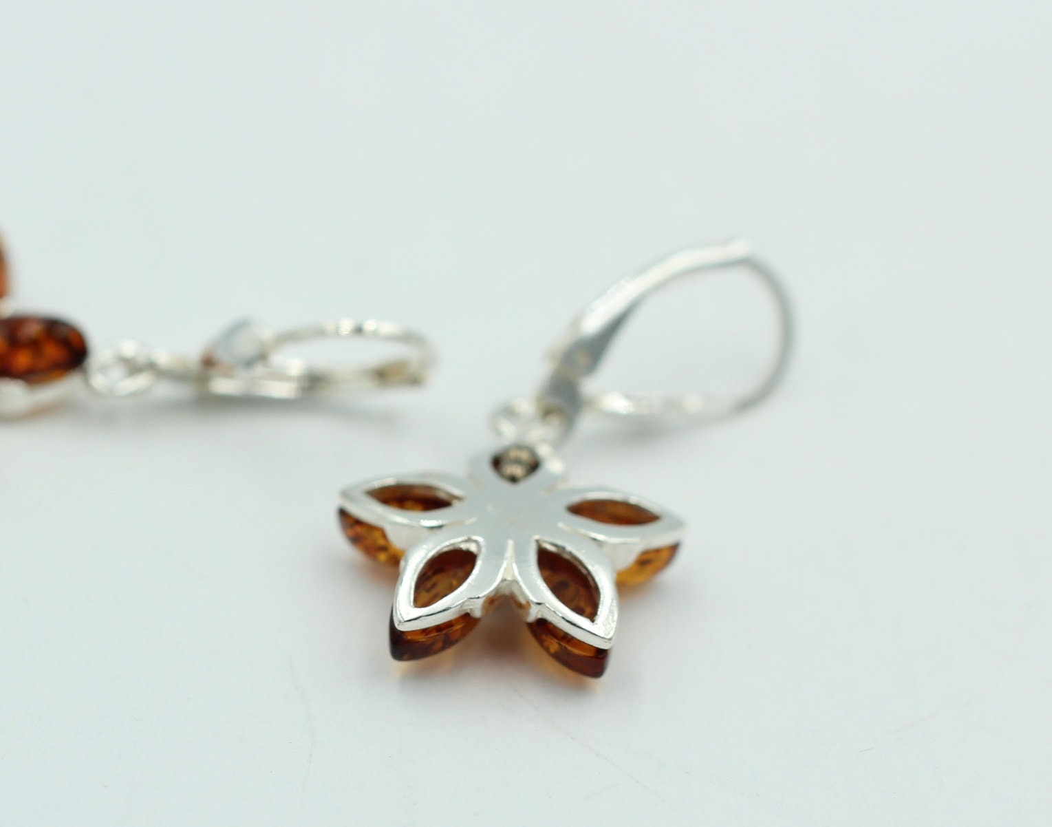 Bernstein Blumen Ohrhänger 925 Silber Bernsteinblume Silberbrisur Top Edel