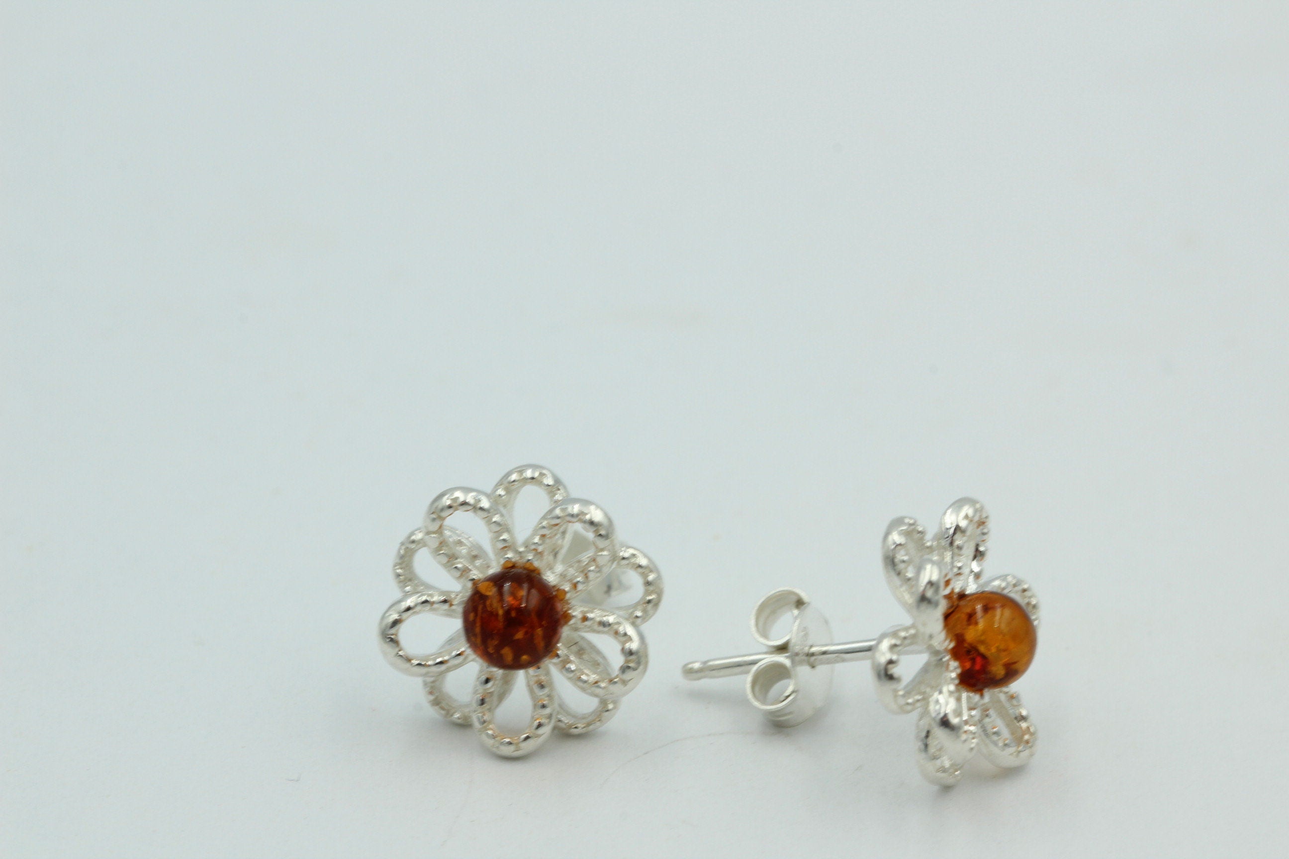 Bernstein Blume Ohrstecker 925 Silber platische Blume Blumenohrstecker