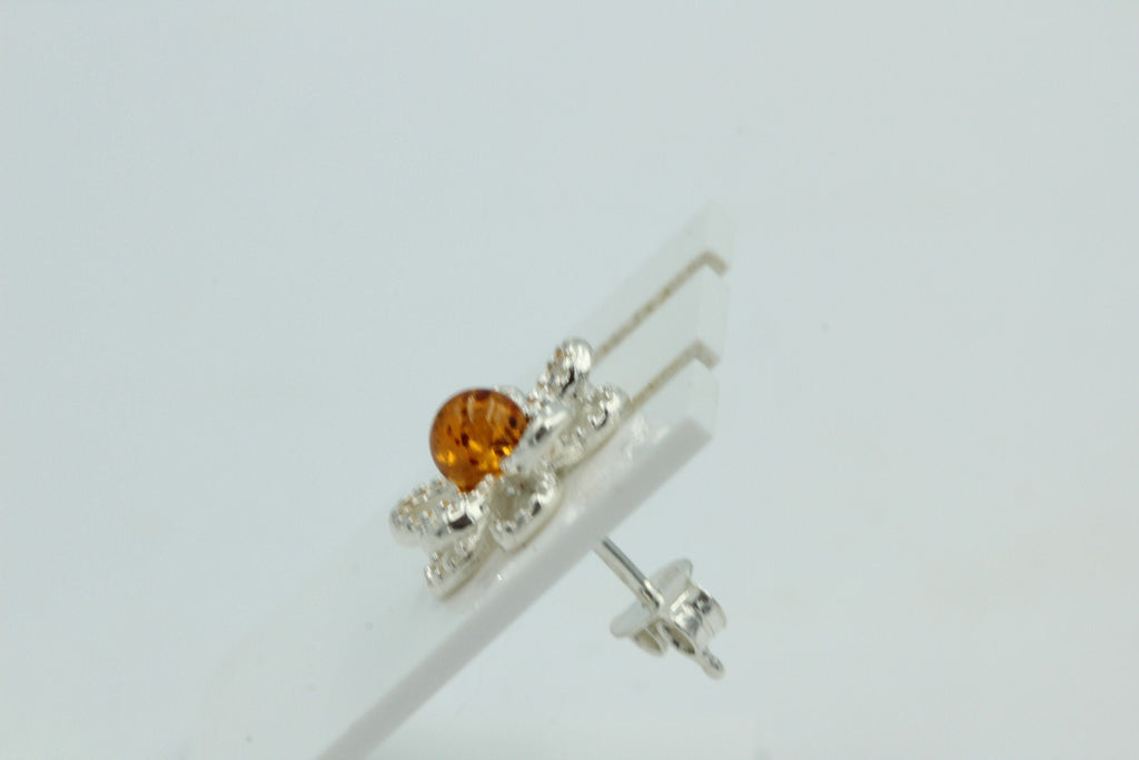 Bernstein Blume Ohrstecker 925 Silber platische Blume Blumenohrstecker