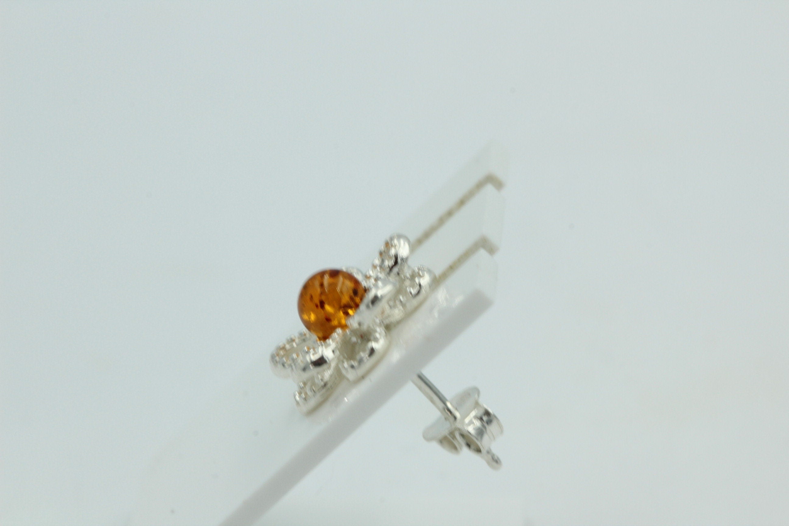 Bernstein Blume Ohrstecker 925 Silber platische Blume Blumenohrstecker