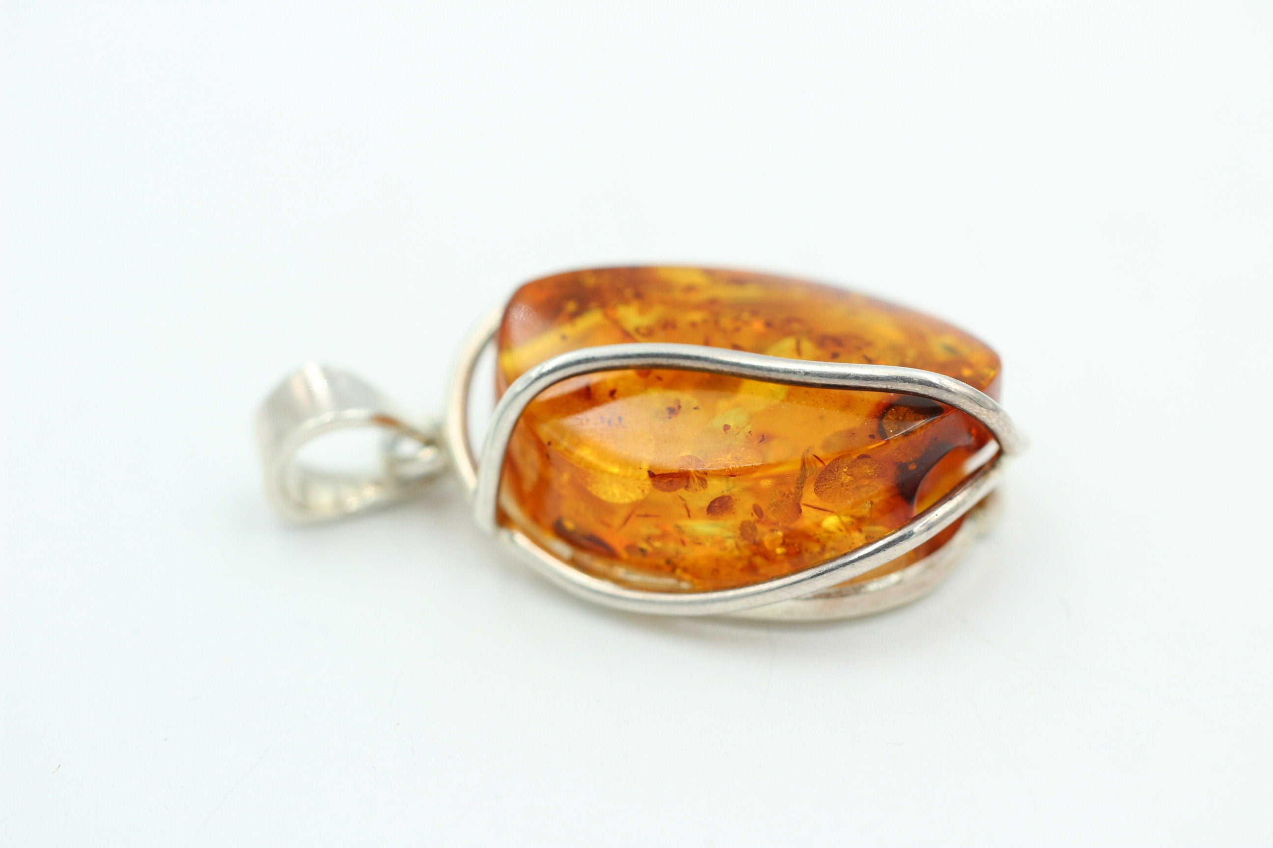 Design Bernsteinanhänger 925 Silber Bernstein Schmuck Collier Kette Bernstein