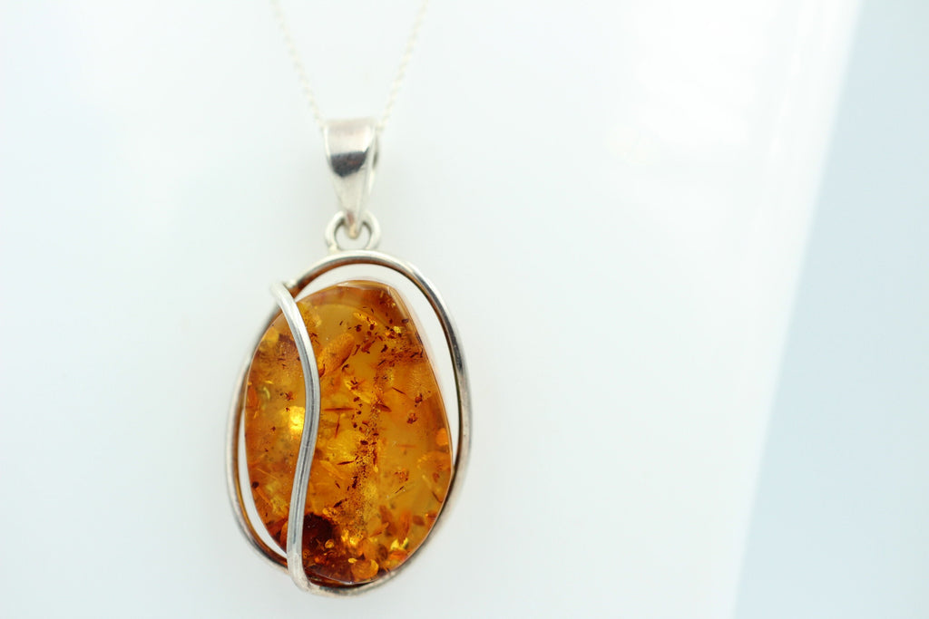 Design Bernsteinanhänger 925 Silber Bernstein Schmuck Collier Kette Bernstein
