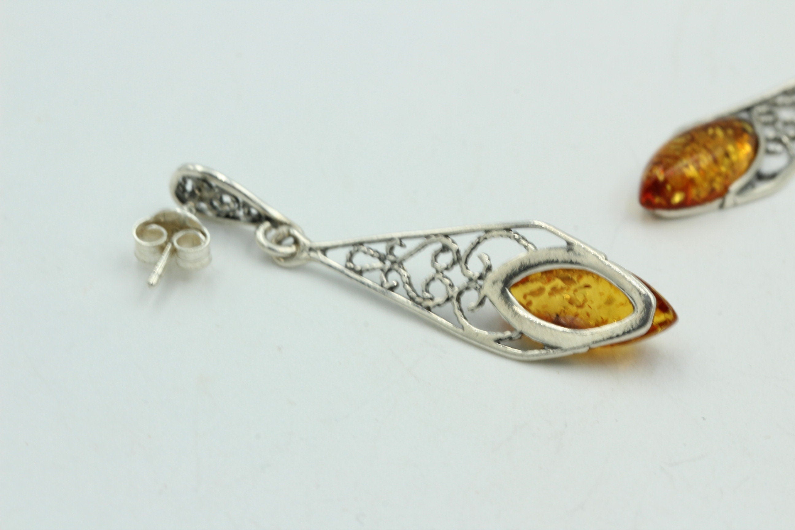 Bernstein Ohrhänger 925 Silber Filigran Bernsteinschmuck Top Edel