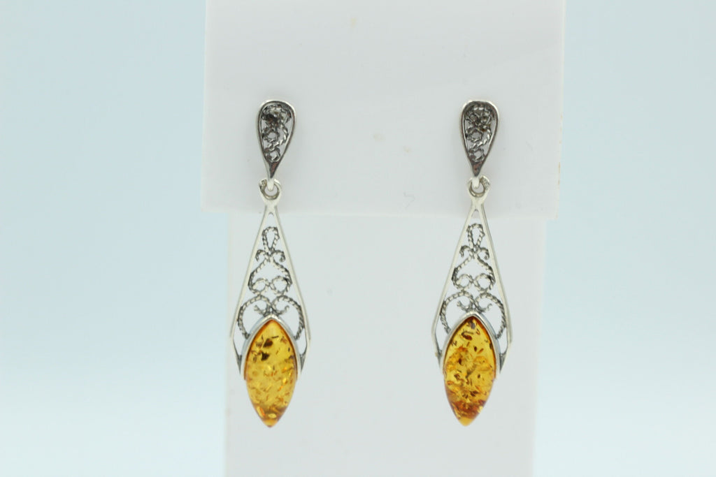 Bernstein Ohrhänger 925 Silber Filigran Bernsteinschmuck Top Edel