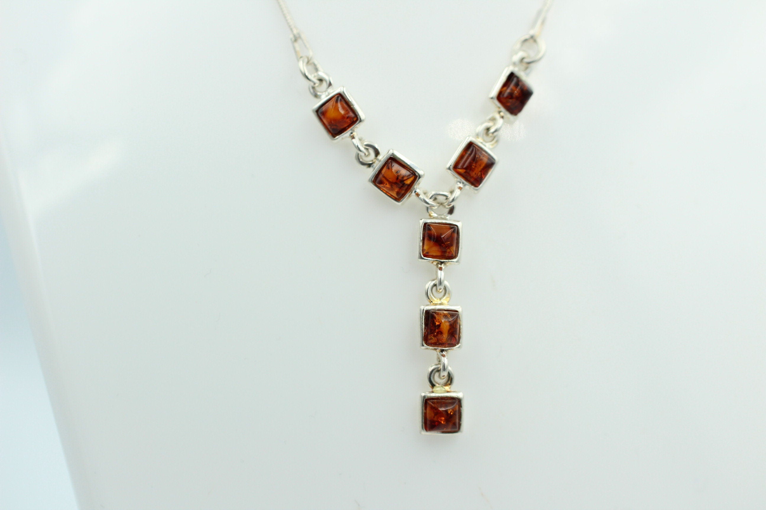 Bernstein Collier brauner Bernstein 925 Sterling Silber Bernsteinkette ca 42 cm