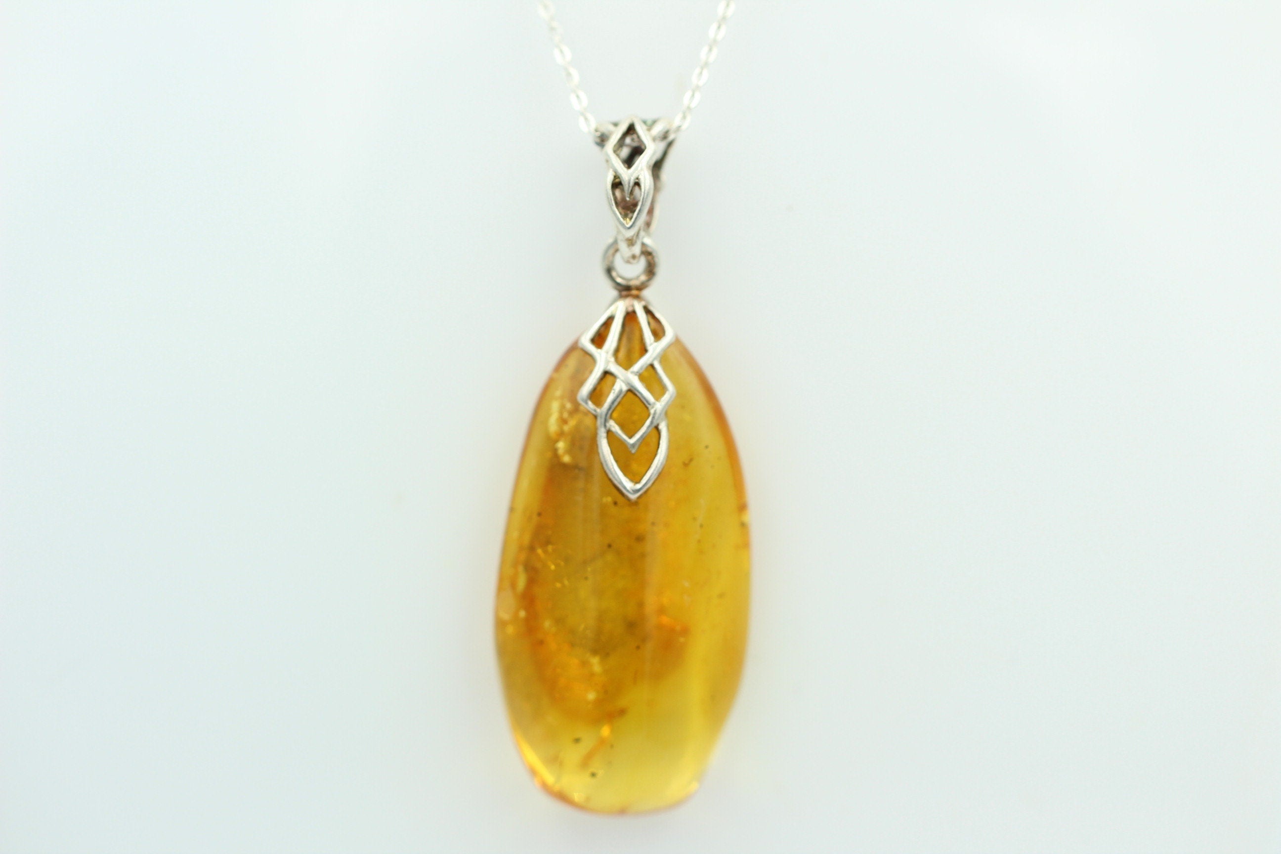 Design Bernstein Anhänger 925 Silber Bernsteinanhänger Collier Kette Bernstein