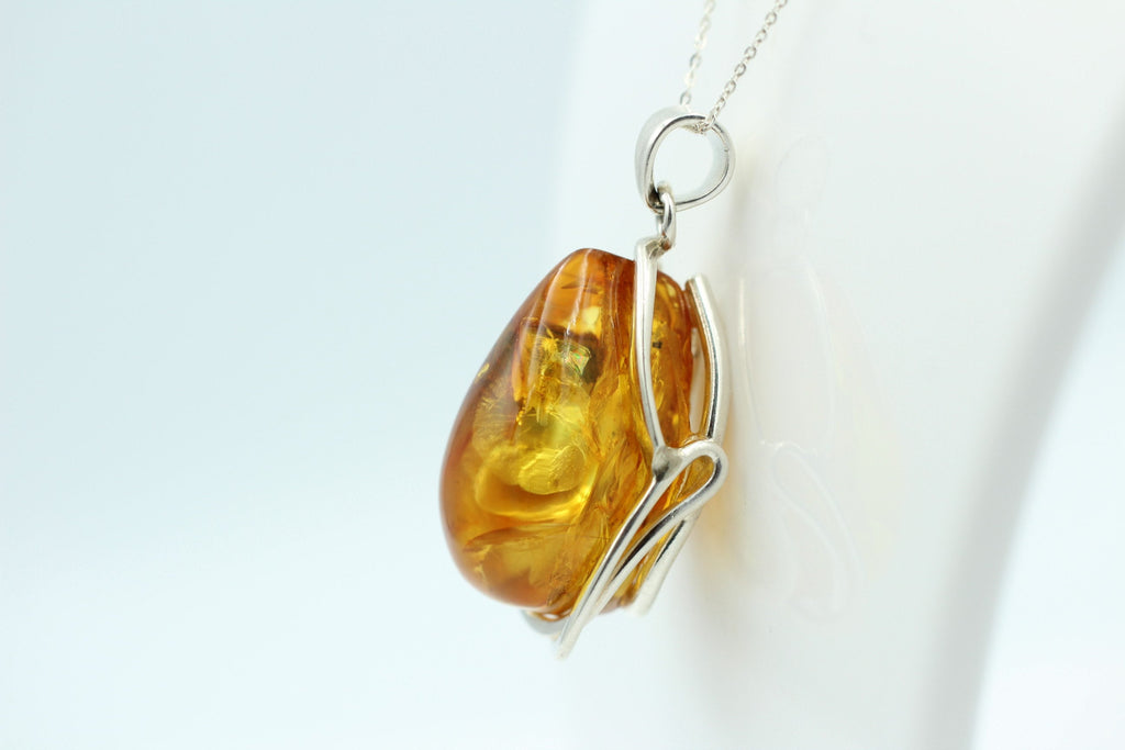 Design Bernstein Anhänger 925 Silber Collier Kette Bernsteinanhänger Top