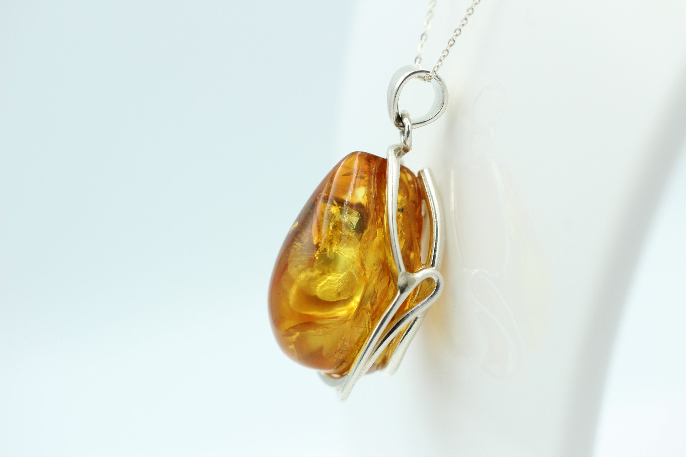 Design Bernstein Anhänger 925 Silber Collier Kette Bernsteinanhänger Top