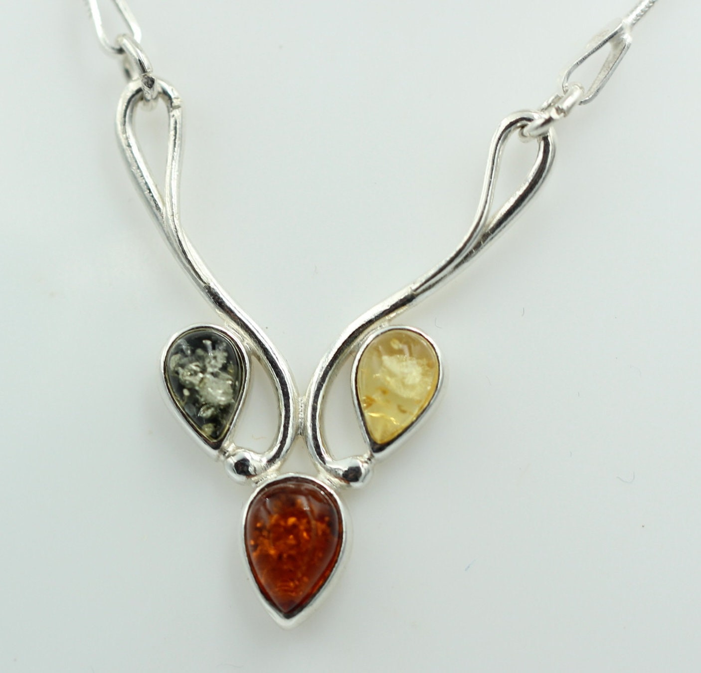 Bernstein Collier Bernstein 925 Sterling Silber Bernsteinkette ca 42 cm