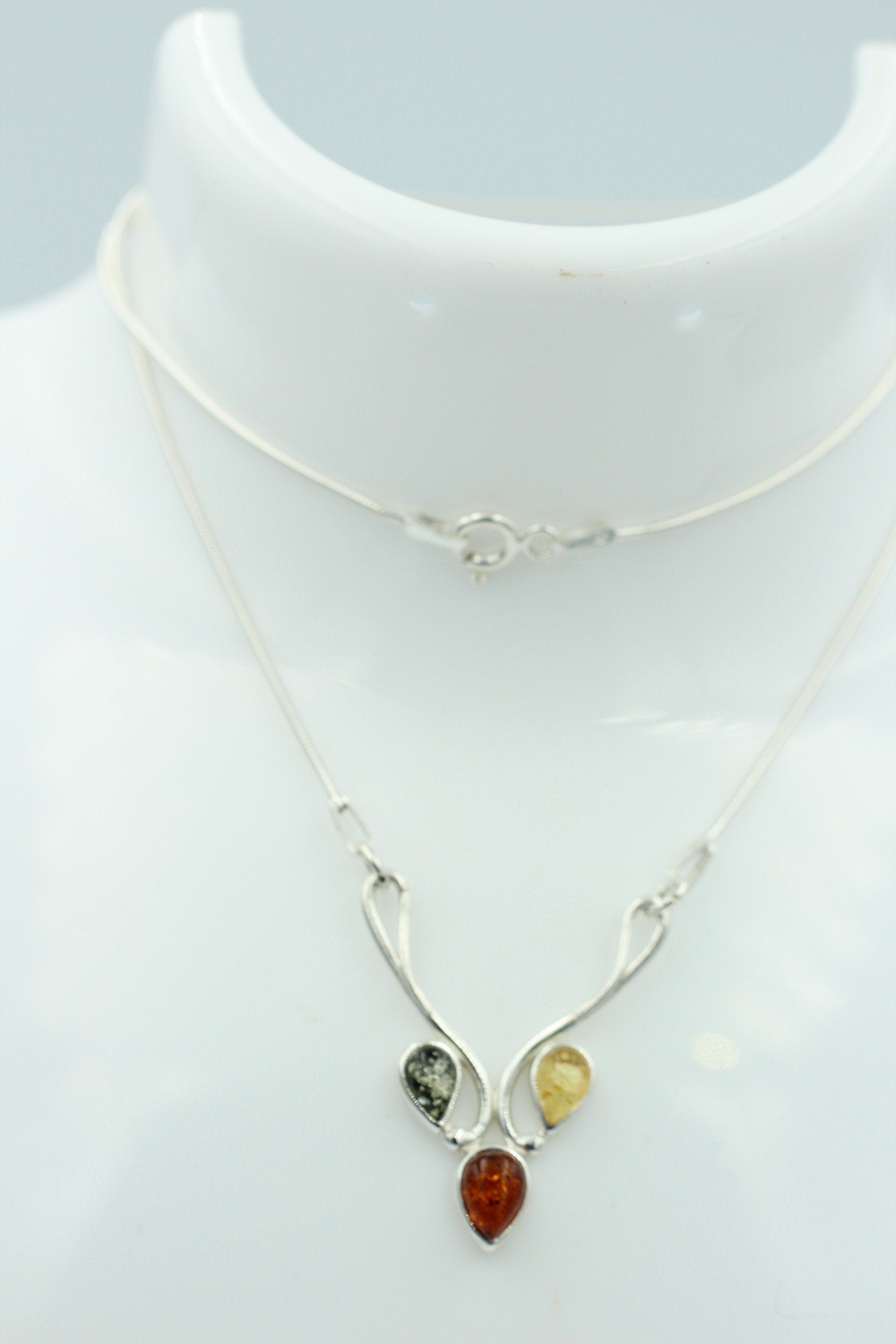 Bernstein Collier Bernstein 925 Sterling Silber Bernsteinkette ca 42 cm