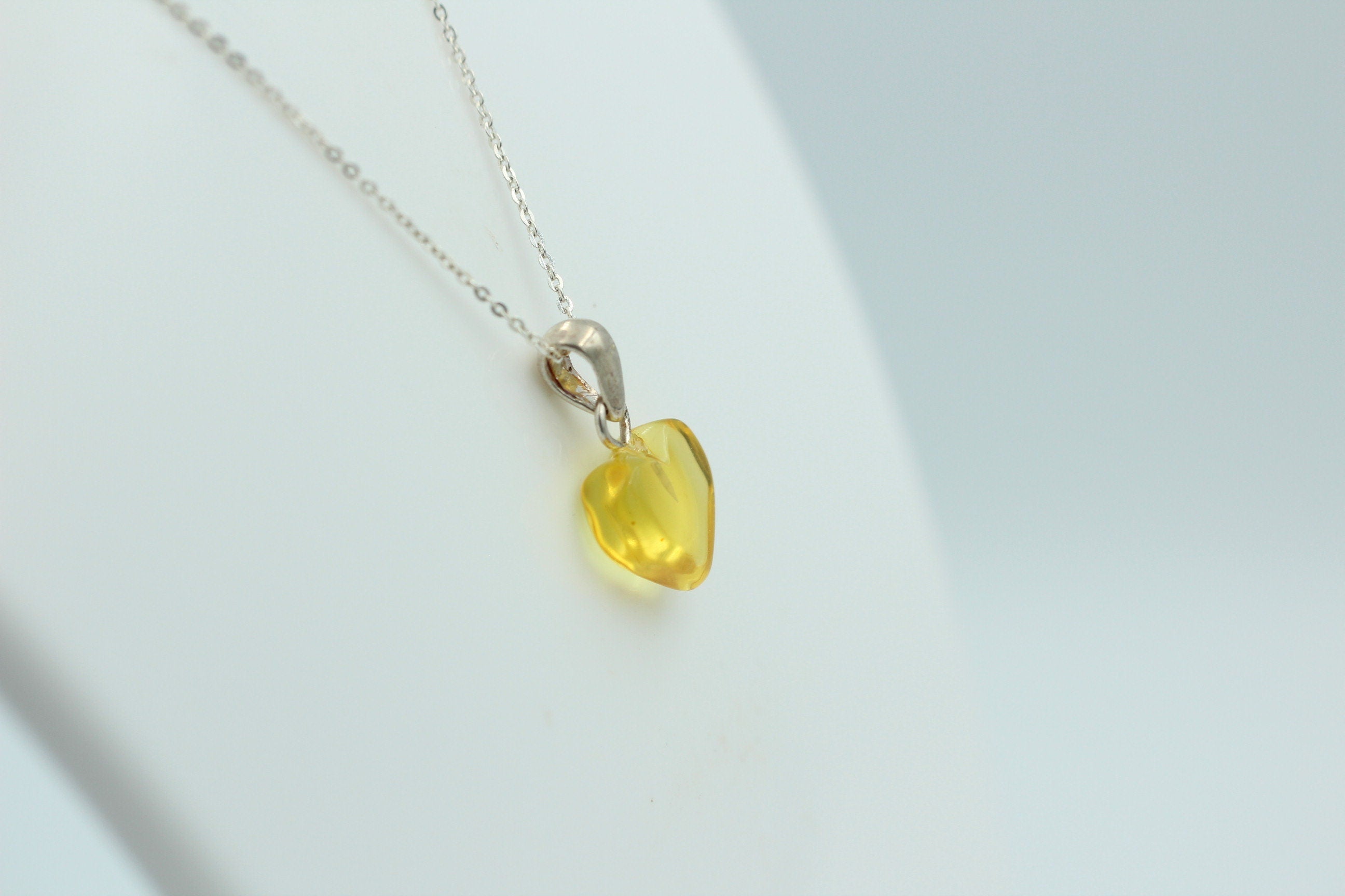 Bernsteinherz 925 Silber Collier Kette Bernstein Herz Top Bernsteinanhänger