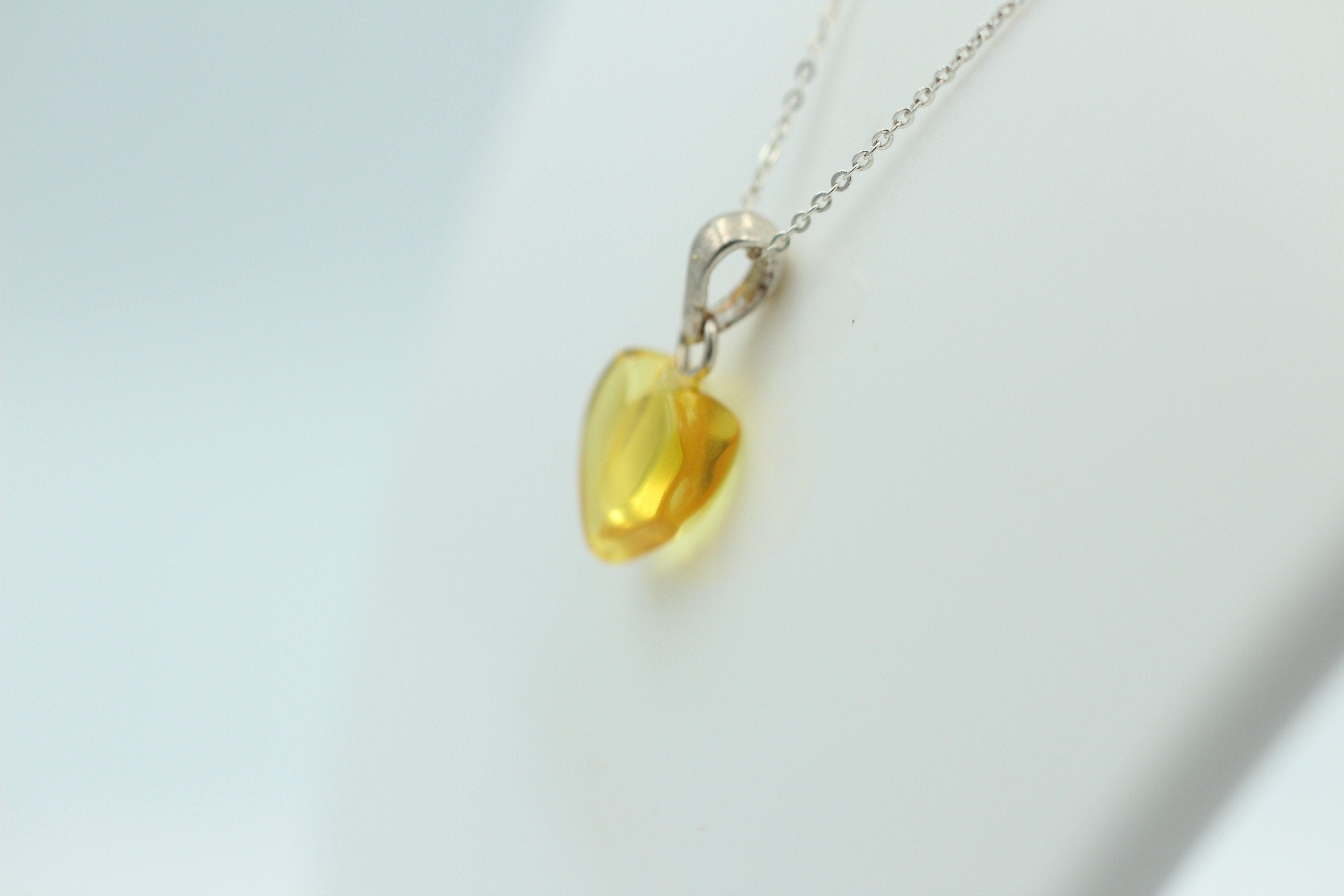 Bernsteinherz 925 Silber Collier Kette Bernstein Herz Top Bernsteinanhänger