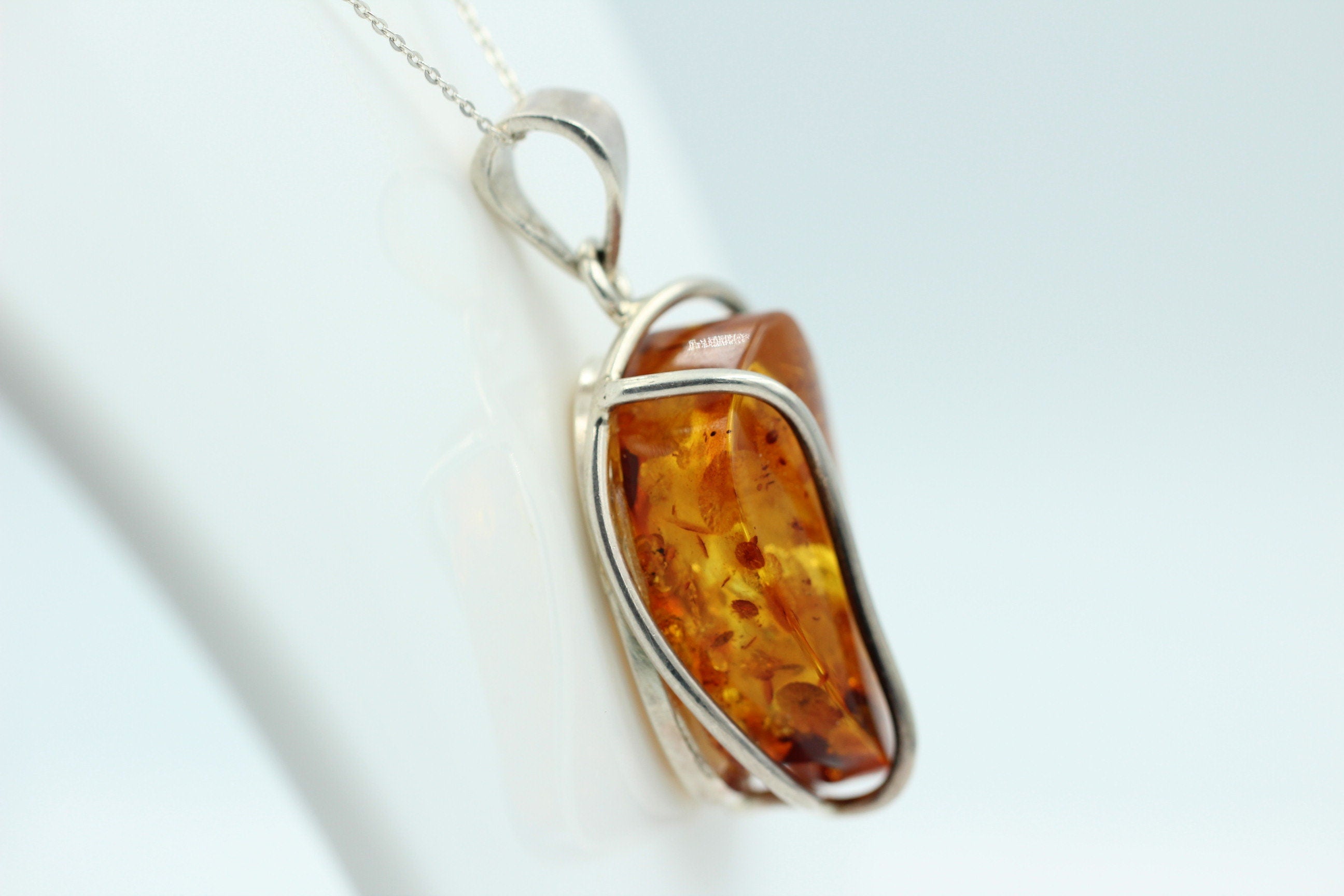 Design Bernsteinanhänger 925 Silber Bernstein Schmuck Collier Kette Bernstein