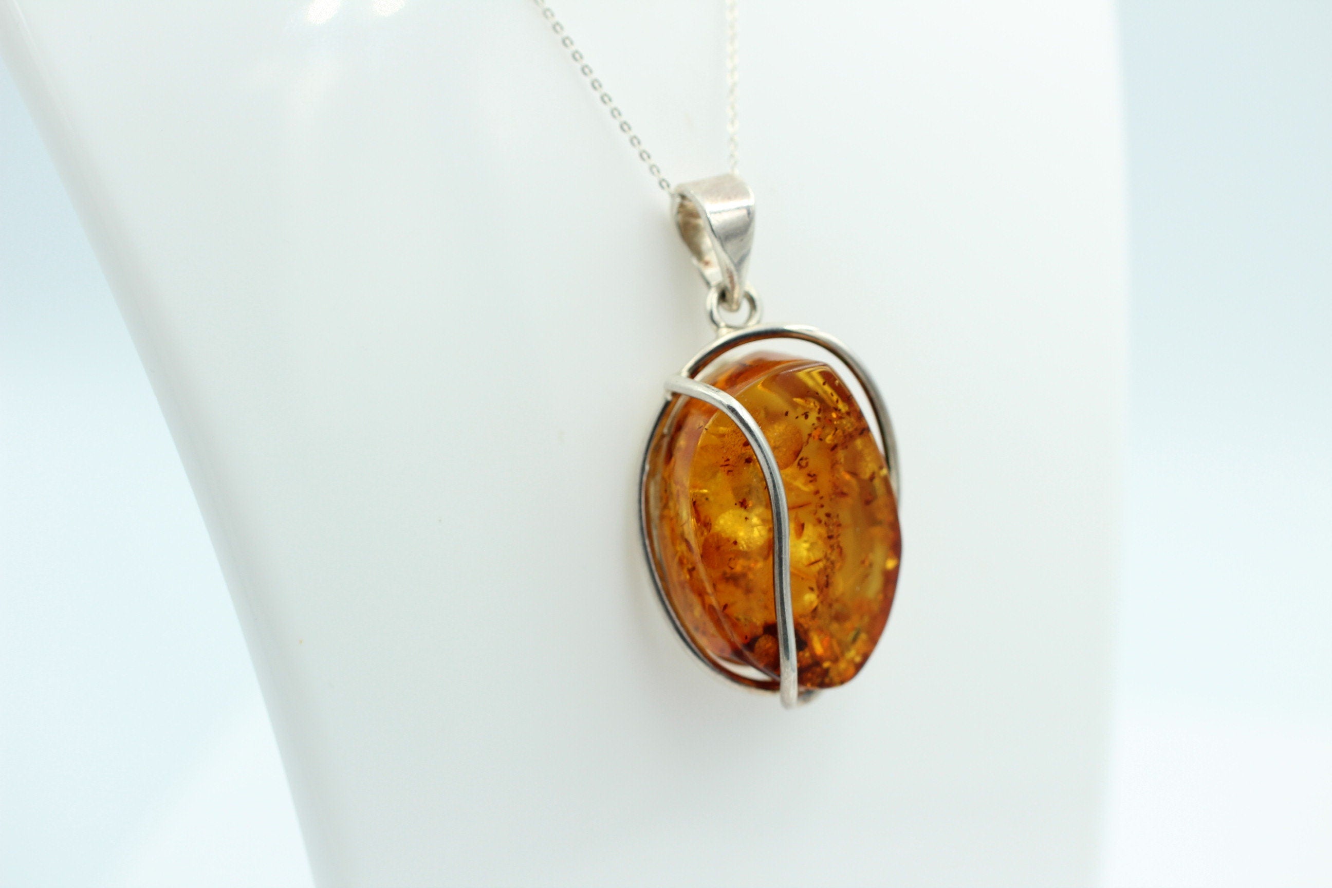 Design Bernsteinanhänger 925 Silber Bernstein Schmuck Collier Kette Bernstein