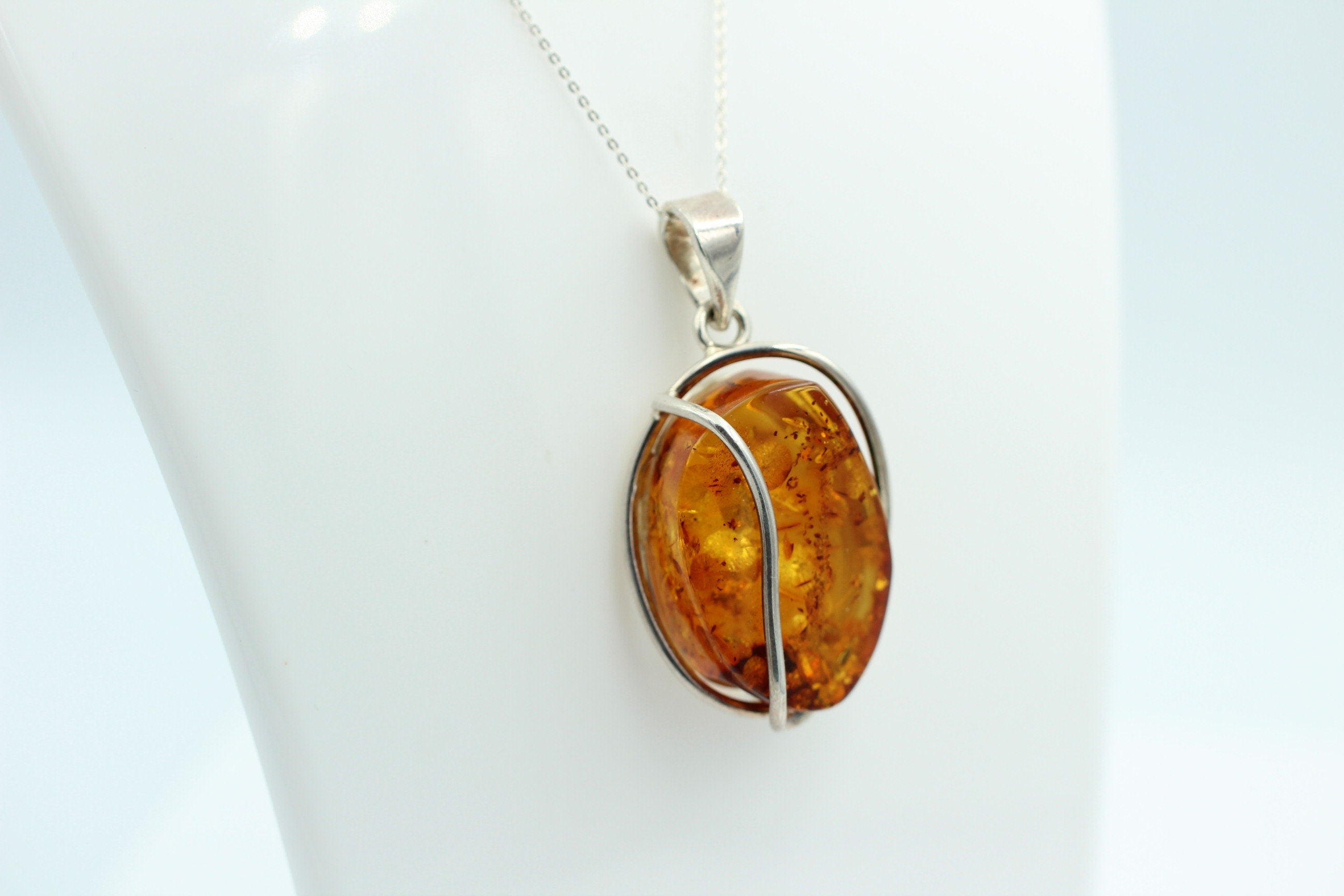Design Bernsteinanhänger 925 Silber Bernstein Schmuck Collier Kette Bernstein