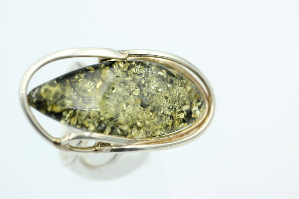 Design Bernstein Fingerring 925 Silber Gr 18, 55 Ringschiene offen Bernstein