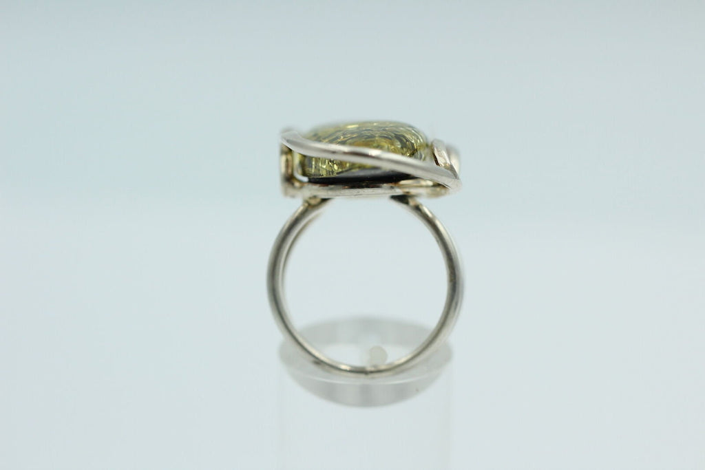 Design Bernstein Fingerring 925 Silber Gr 18, 55 Ringschiene offen Bernstein