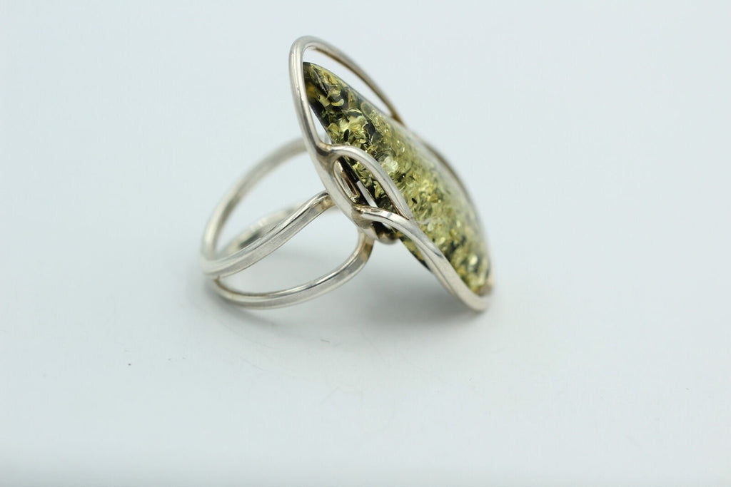 Design Bernstein Fingerring 925 Silber Gr 18, 55 Ringschiene offen Bernstein
