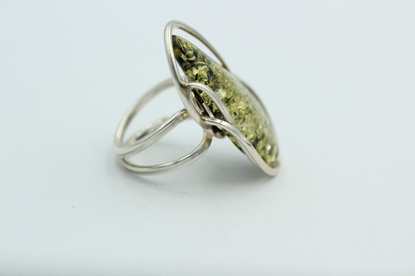 Design Bernstein Fingerring 925 Silber Gr 18, 55 Ringschiene offen Bernstein