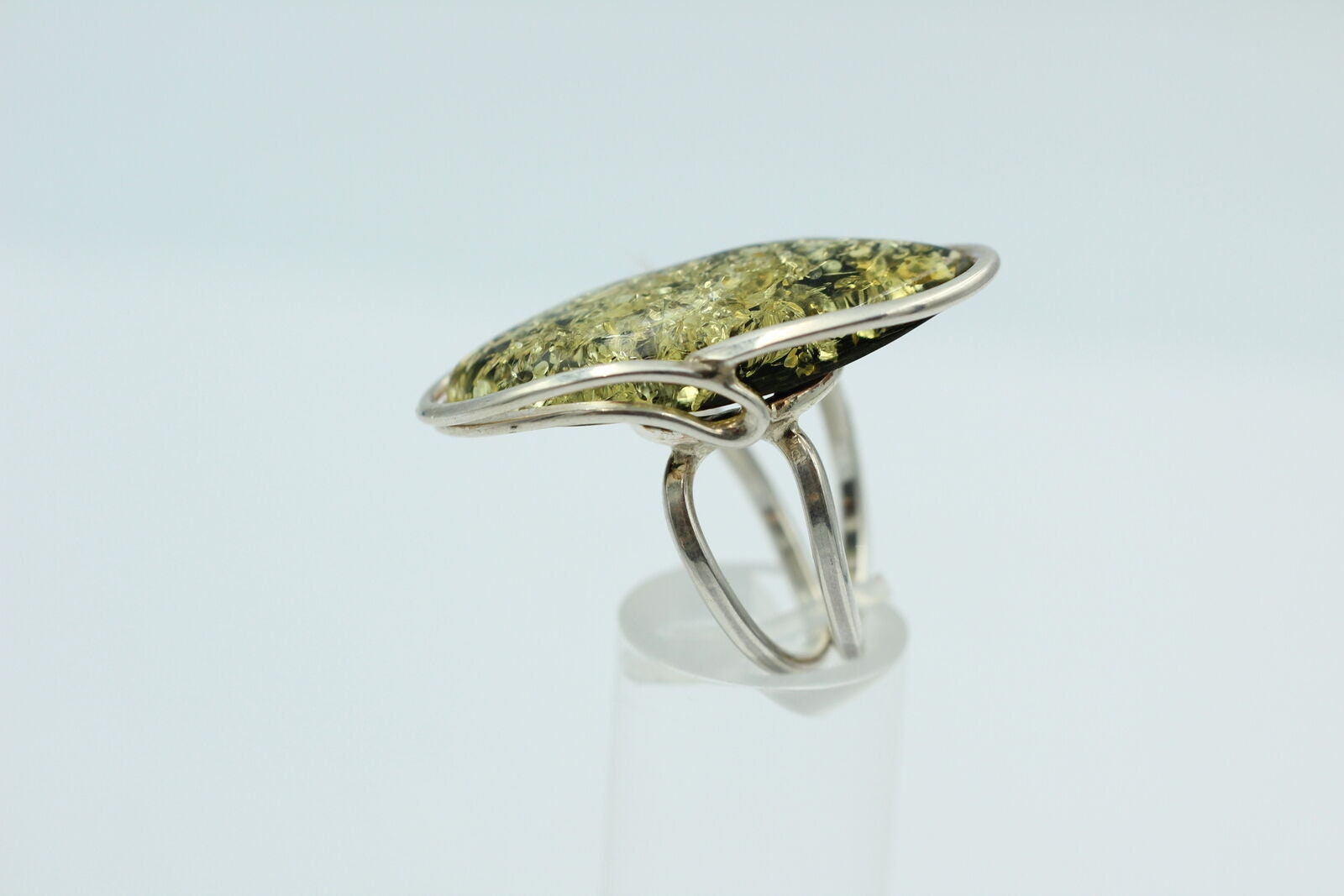 Design Bernstein Fingerring 925 Silber Gr 18, 55 Ringschiene offen Bernstein