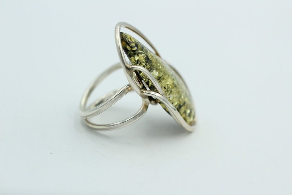 Design Bernstein Fingerring 925 Silber Gr 18, 55 Ringschiene offen Bernstein