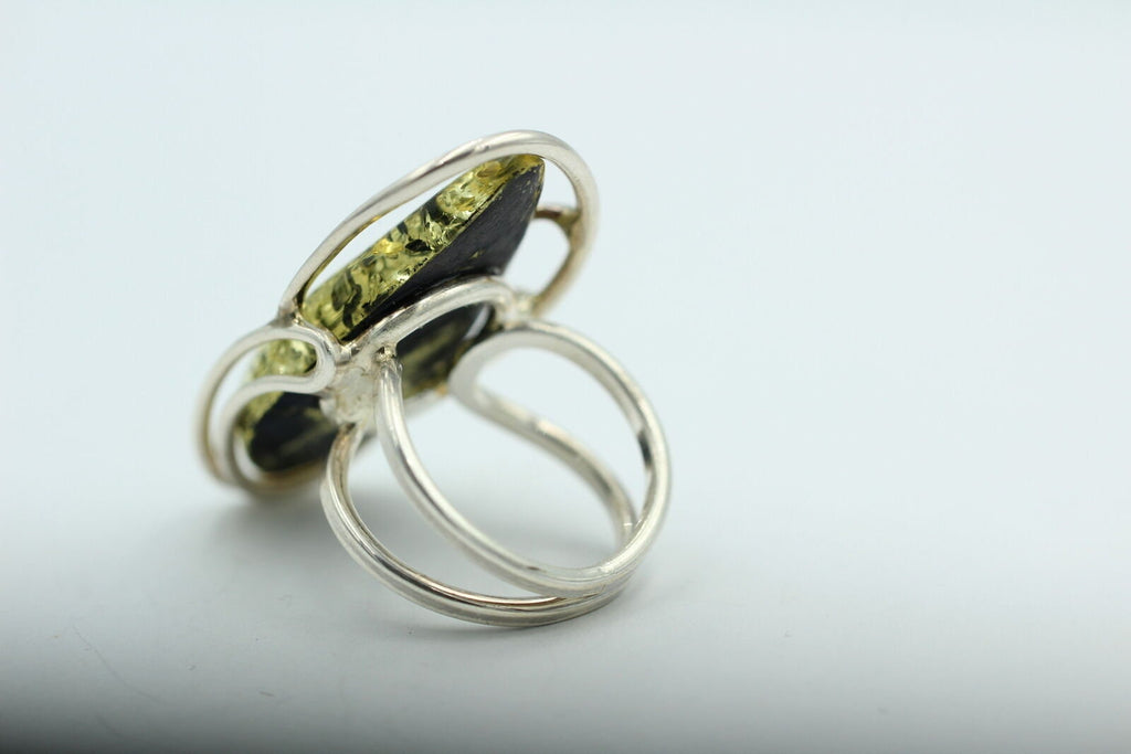 Design Bernstein Fingerring 925 Silber Gr 18, 55 Ringschiene offen Bernstein