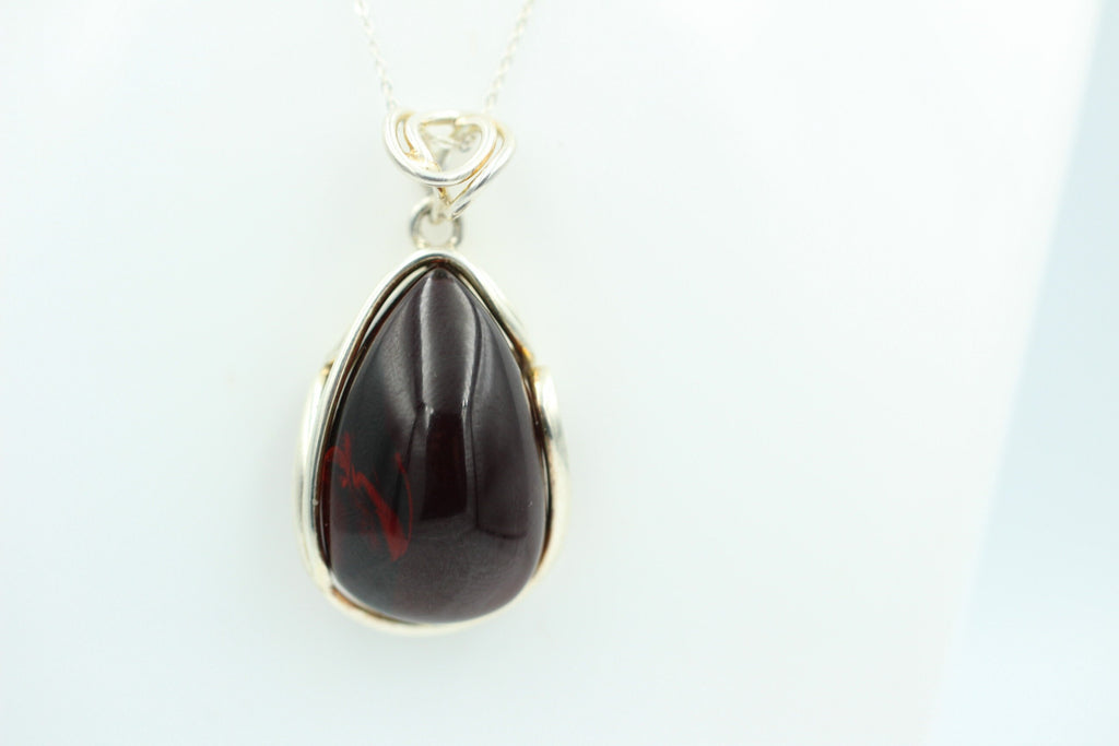 Design Bernstein Anhänger 925 Silber Bernsteinanhänger Collier Kette Bernstein