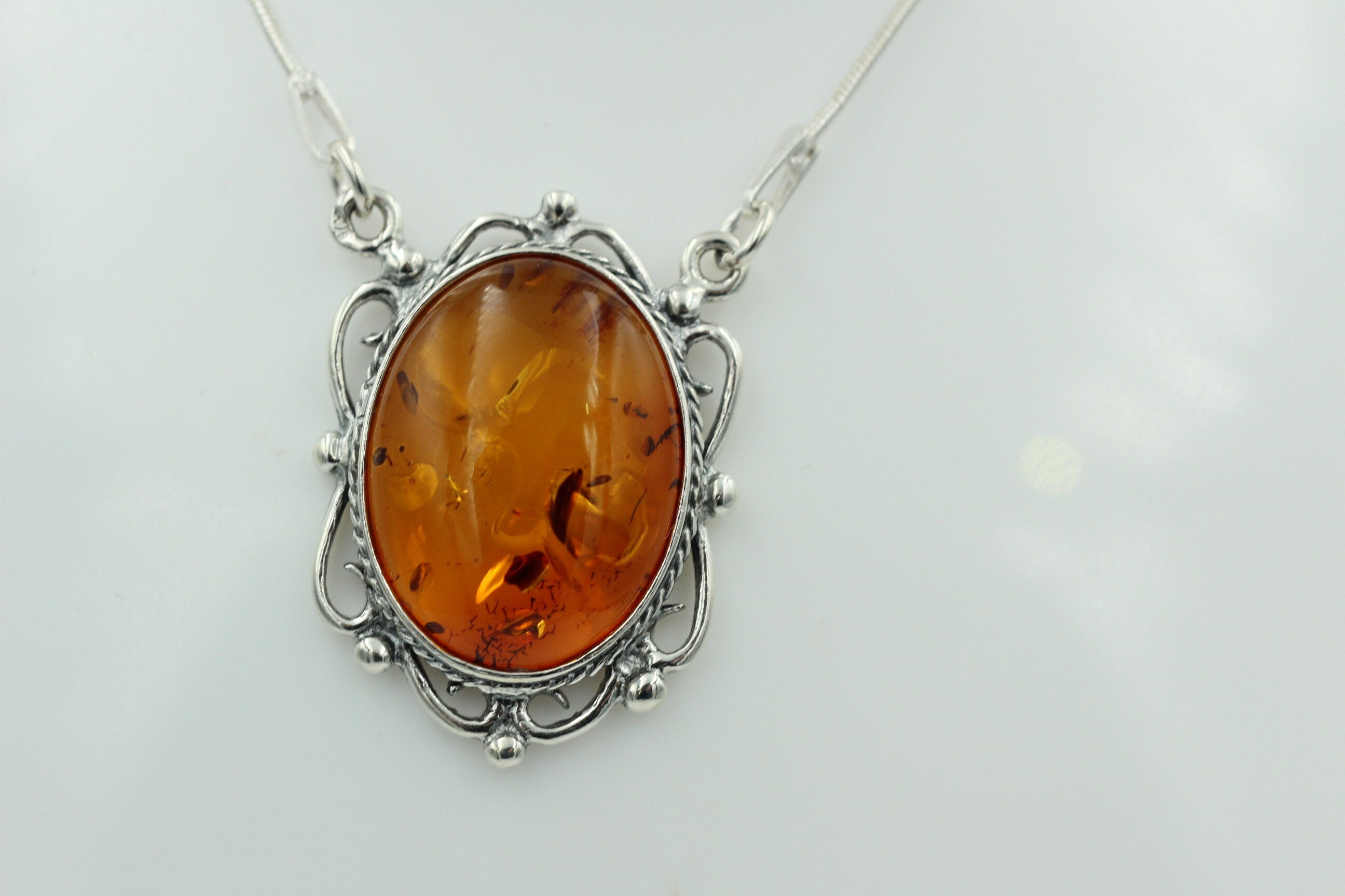 Bernstein Collier Bernstein 925 Sterling Silber Bernsteinkette ca 40 cm