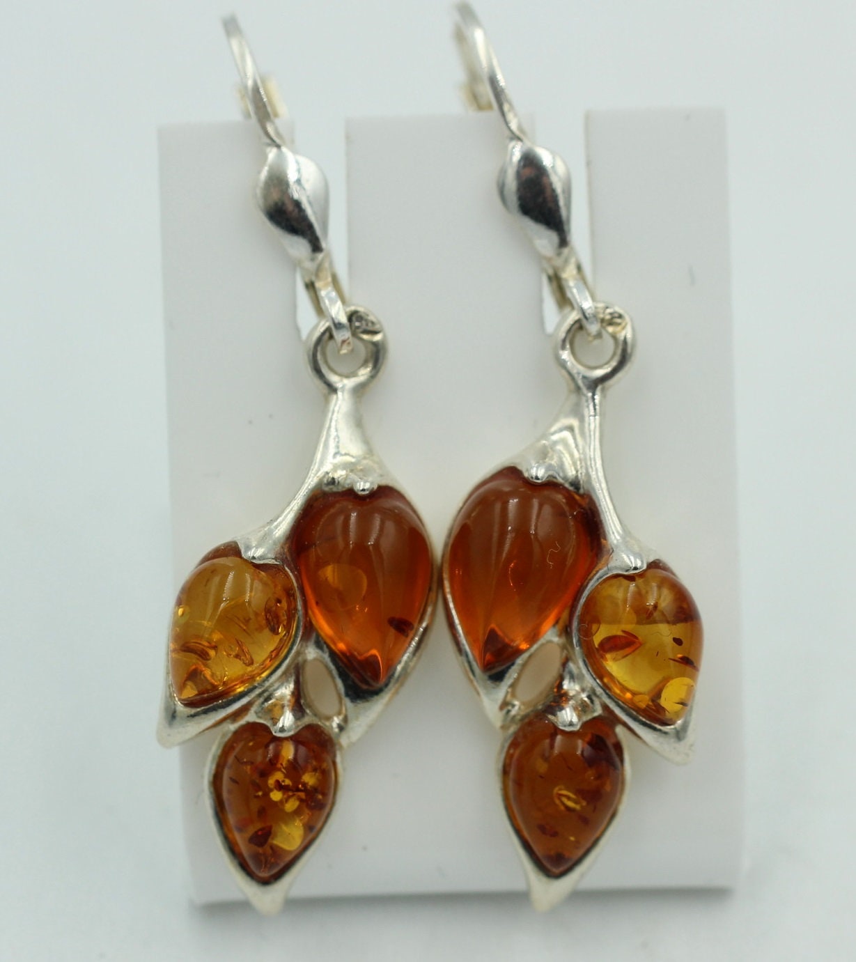 Design Bernstein Ohrhänger 925 Silber Bernsteinohrschmuck 6 Bernsteine Top