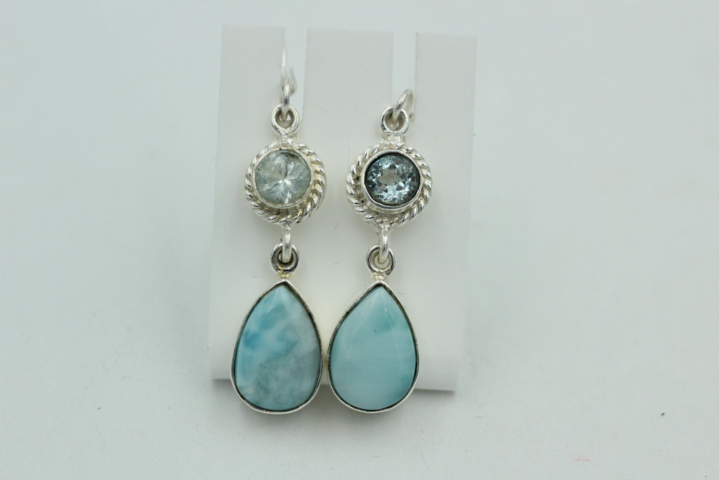 1,6 Carat Blautopas Larimar Ohrhänger 925 Silber Larimarschmuck Sonderposten