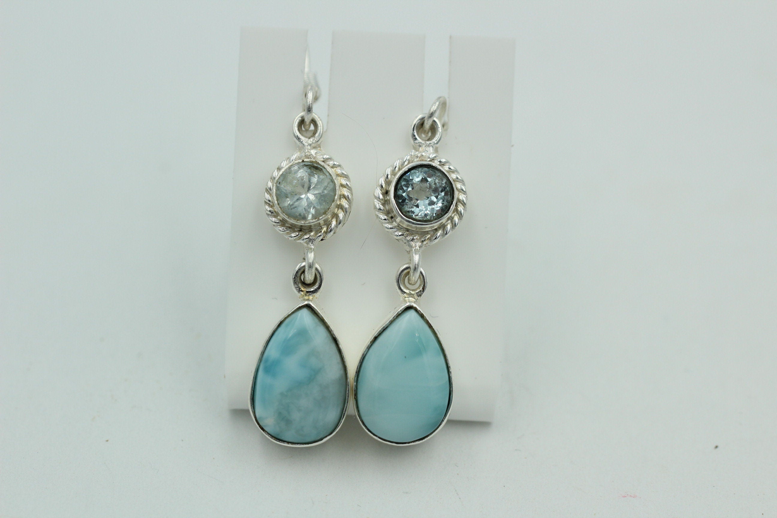 1,6 Carat Blautopas Larimar Ohrhänger 925 Silber Larimarschmuck Sonderposten