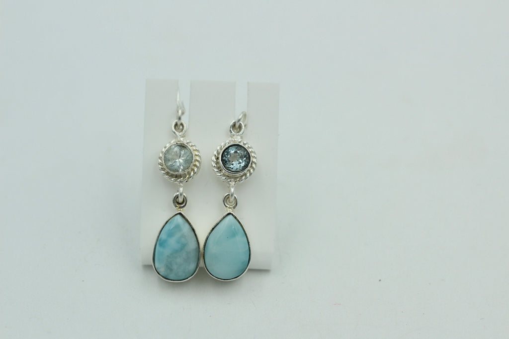 1,6 Carat Blautopas Larimar Ohrhänger 925 Silber Larimarschmuck Sonderposten