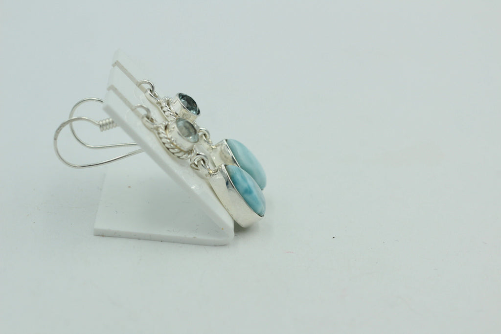 1,6 Carat Blautopas Larimar Ohrhänger 925 Silber Larimarschmuck Sonderposten