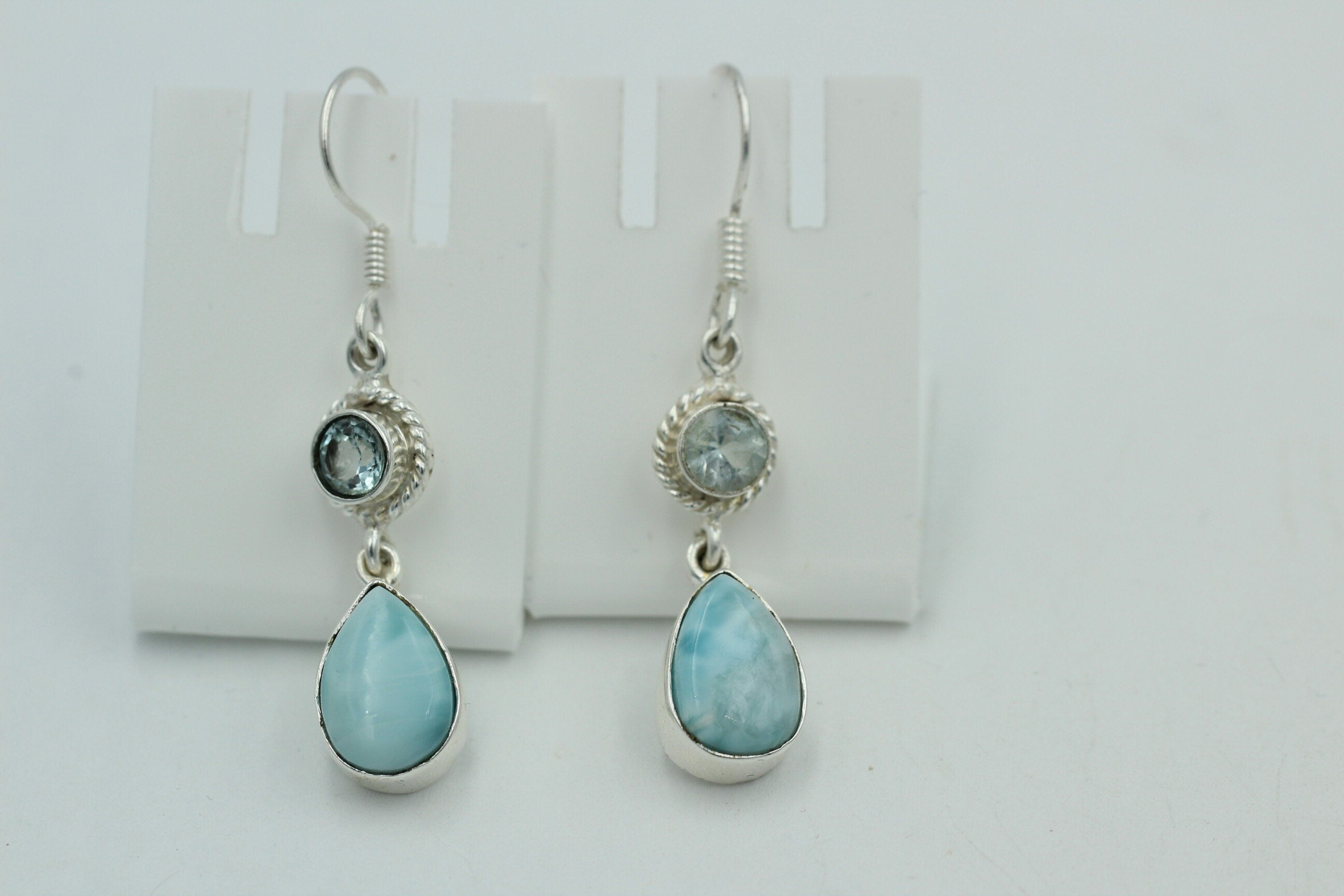 1,6 Carat Blautopas Larimar Ohrhänger 925 Silber Larimarschmuck Sonderposten
